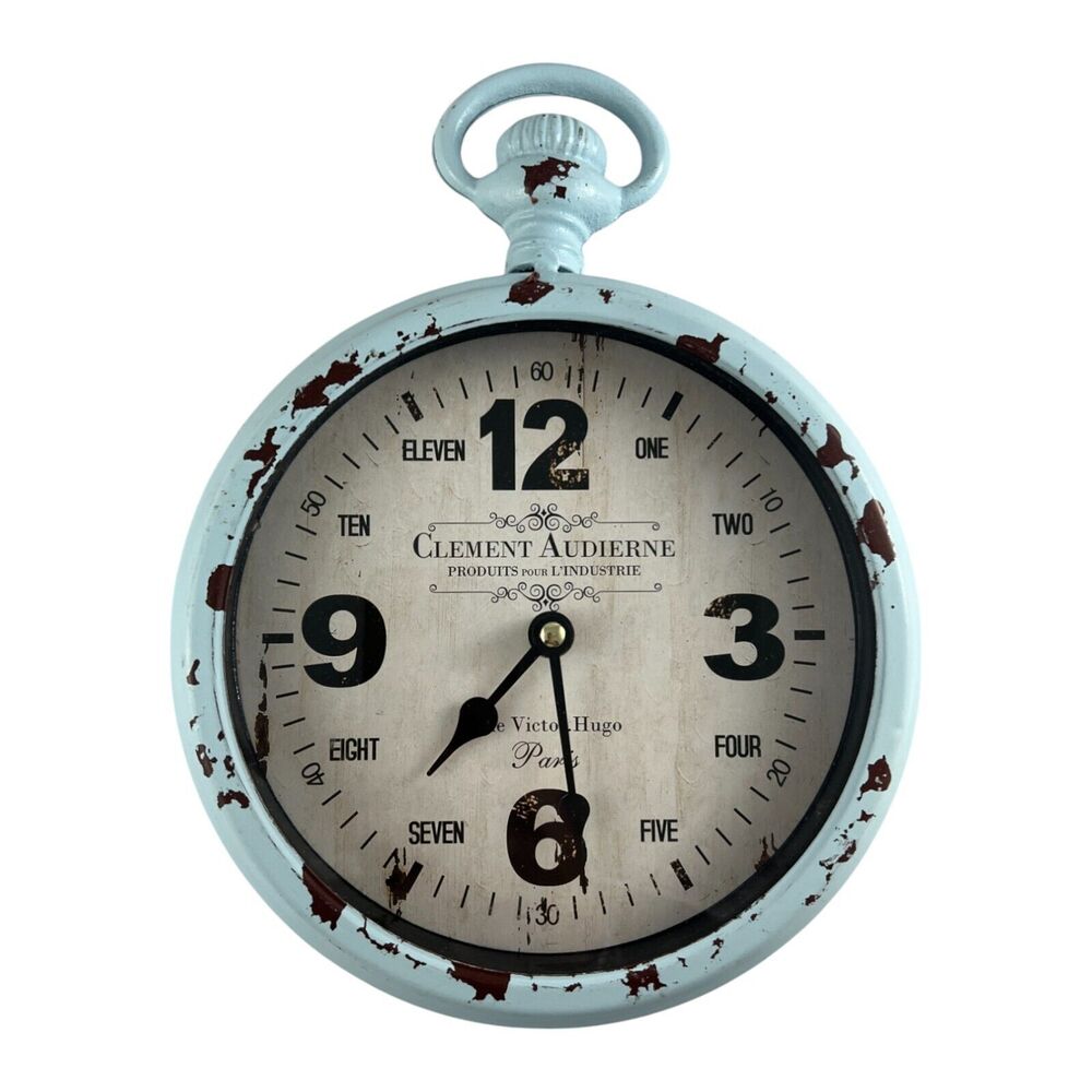 8" Distressed Metal Wall Clock Paris Rustic Industrial Country Retro Shabby Chic